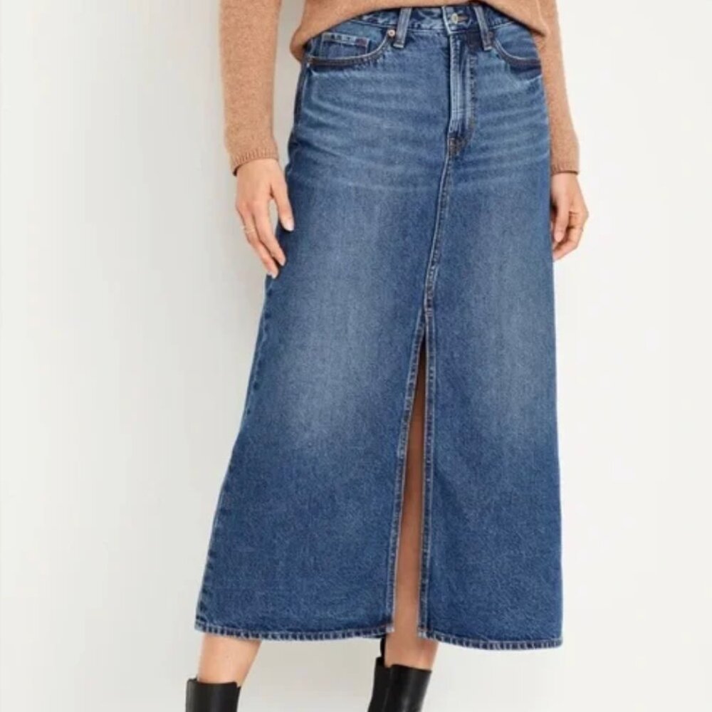 Old Navy High Waisted Midi Jean Skirt
